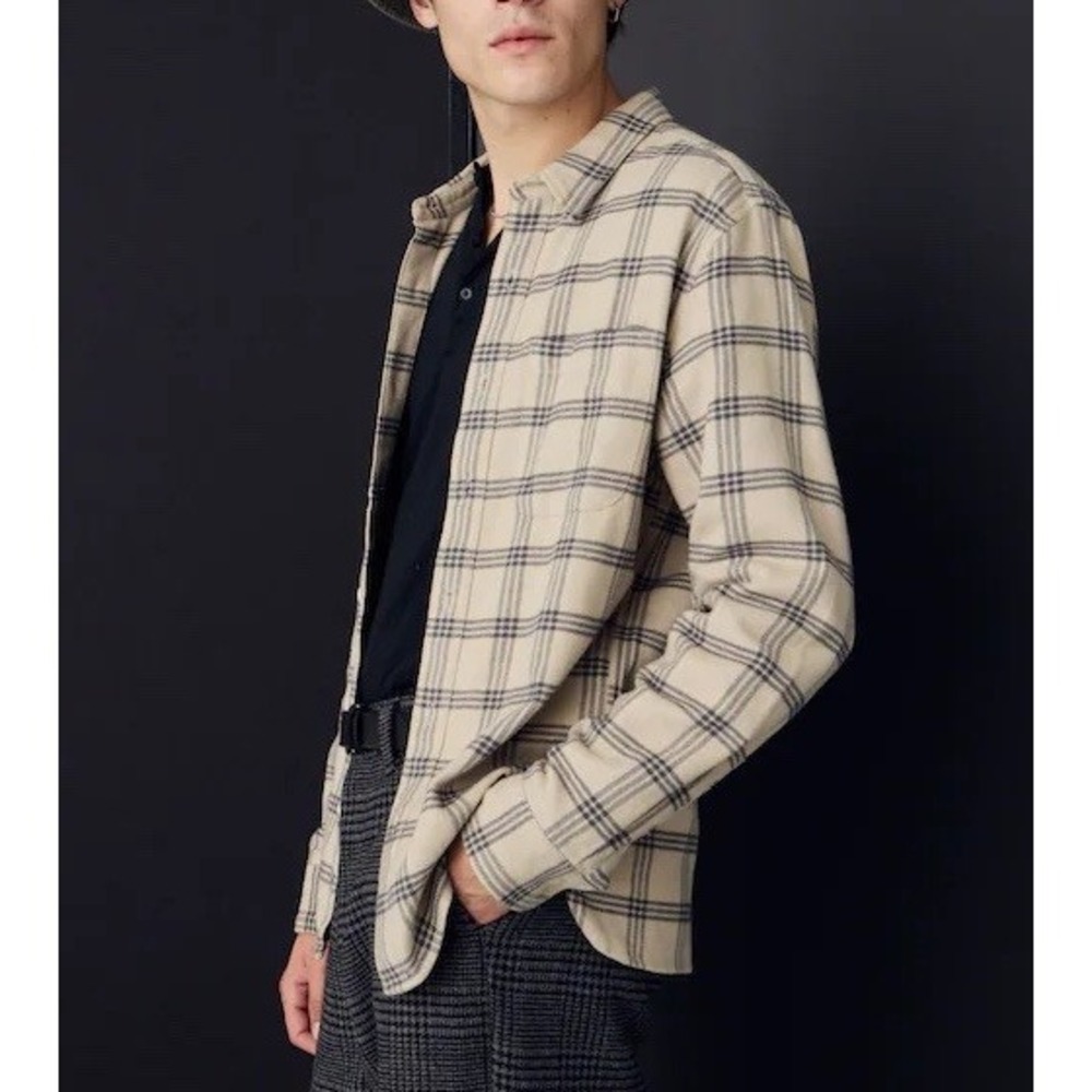 Madewell Men's Sunday Flannel Perfect Shirt Sz S Wet Sand Beige Plaid $89‎